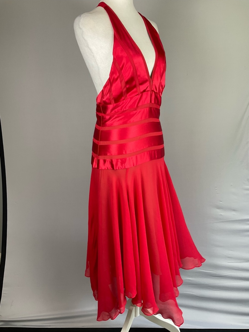 BCBGMAXAZRIA Pure Silk Halter Dress Red Y2K Glam Cocktail Evening Dress 10P - Picture 13 of 16